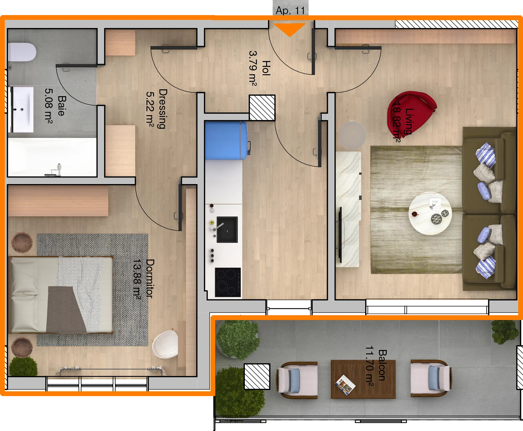 Apartament etaj 2 camere Tip B